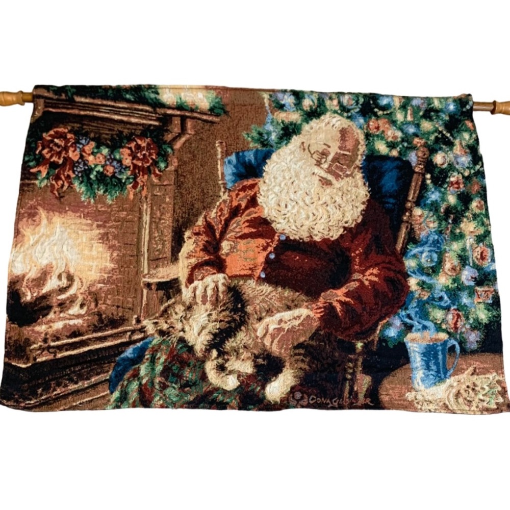 Christmas mas Santa Fiber Optic Tapestry Wall Hanging Dona Gelsinger